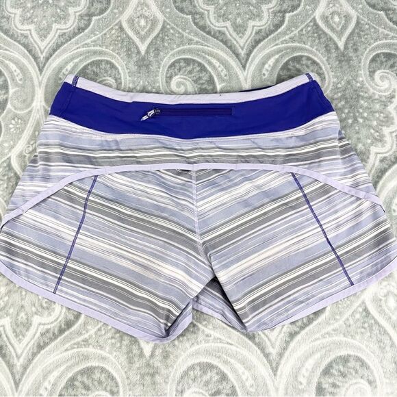 LULULEMON Turbo Purple Bruised Berry Stripe Pattern Side Pockets Run Shorts - Picture 3 of 4